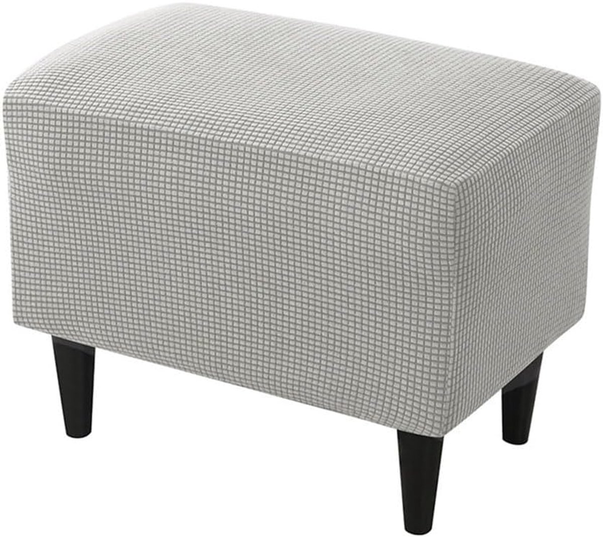 Ottoman Hoes Geruit Jacquard Rechthoek Stretch Voetenbank Sliphoes met Elastische Onderkant, Afneembare Wasbare Poef Hoes Voetensteun Kruk Hoes voor Woonkamer Slaapkamer (Lichtgrijs)