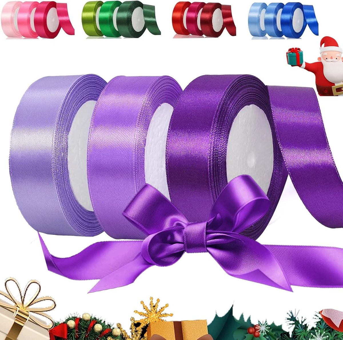 lint, 66 m, 25 mm, cadeaulint, breed, lint om te verpakken, decoratielint voor geschenkverpakking, knutselwerk, verjaardag en bruiloftsdecoratie (22 m/rol)