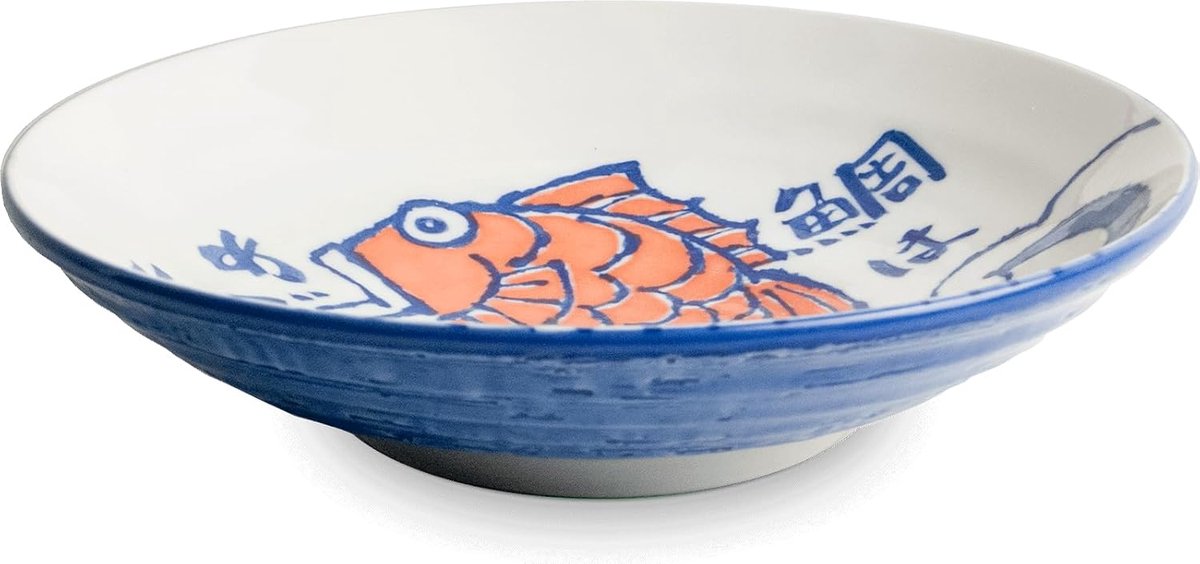 - Schaal - Sakana blauw - Edo japan - Japanse schaal - Ø21,5 cm - Keramische schaaltjes - Grote schaal - Fruitschaal - Serveerschaal - Grote saladeschaal - Kommen - Grote slakom - Japans servies
