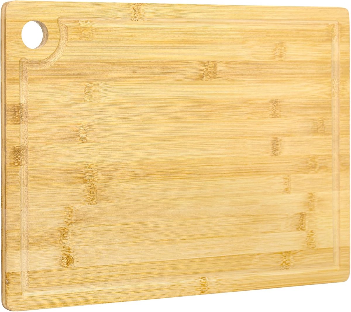 Bamboe snijplank voor keuken, snijplank voor vlees | Slagersblok met groef en ophanggat 40,5 cm x 30,2 cm