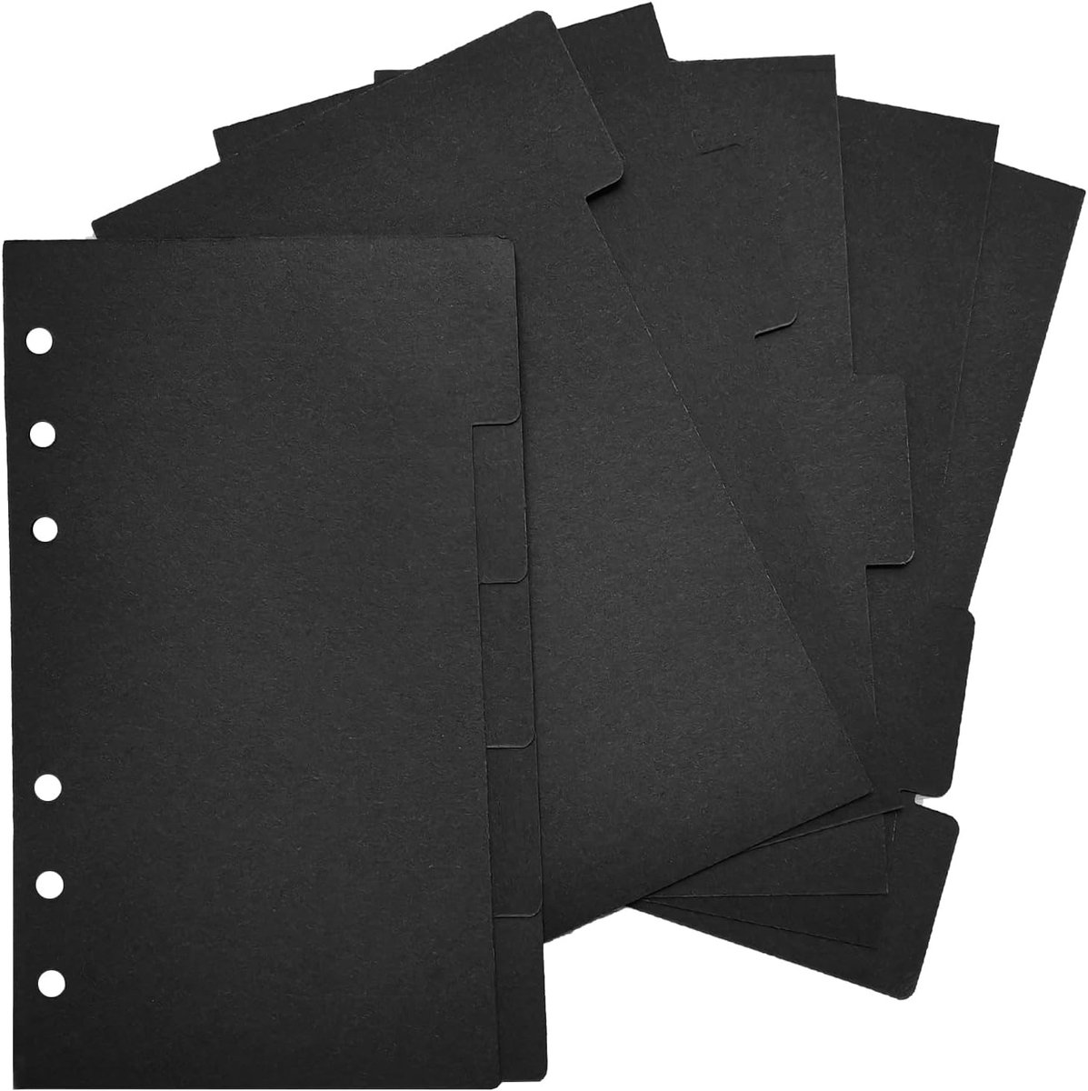 10 tabbladen A6, 6 gaten, register, indexpagina van dik papier, zwart, indexformaat voor ringmappen en planners