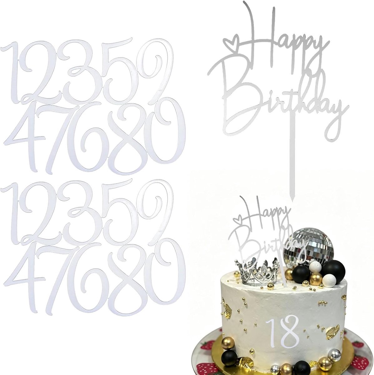 21-delige Zilveren Glanzende Acryl Cijfers Taarttoppers 0-9 Voor Handgemaakte DIY Taartdecoratie Voor Verjaardag, Huwelijk, Jubileum