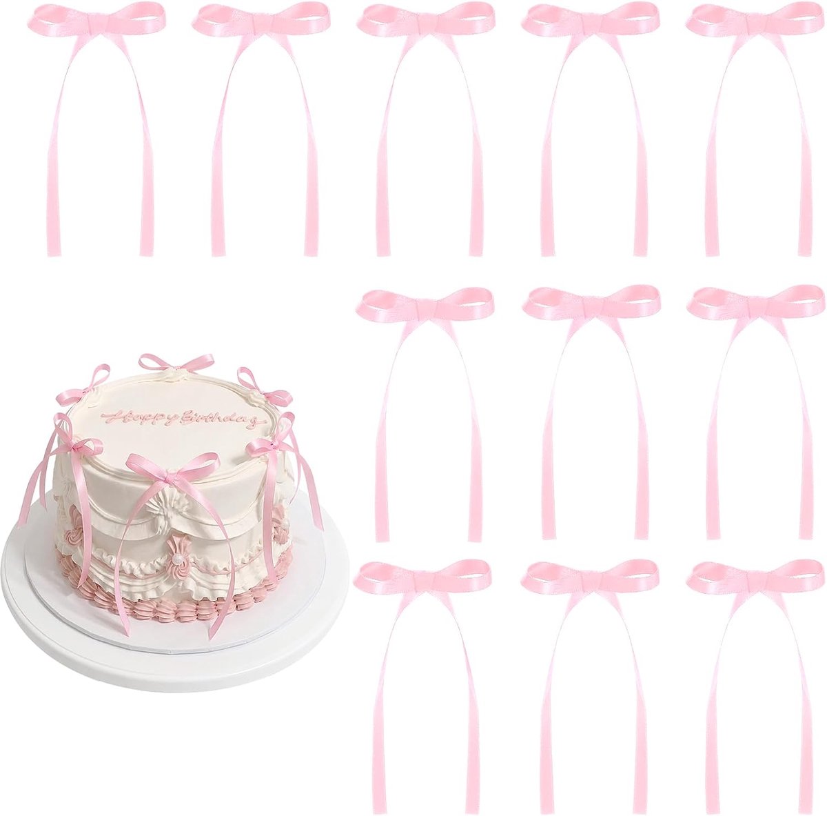 30 stuks roze strikjes taarttoppers roze strikjes voor taart Coquette-thema strikjes cupcake toppers roze strik verjaardagsdecoraties voor babyshower verjaardag bruiloft bachelorette feestartikelen