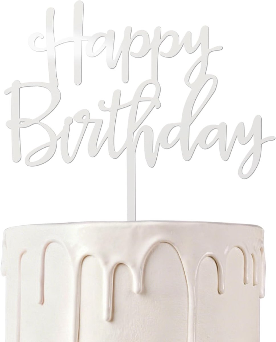 Birthday taarttopper, taarttopper Happy Birthday, taartdecoratie verjaardag, Happy Birthday decoratie voor taarten, kinderen, cupcake, party, verjaardag (zilver)