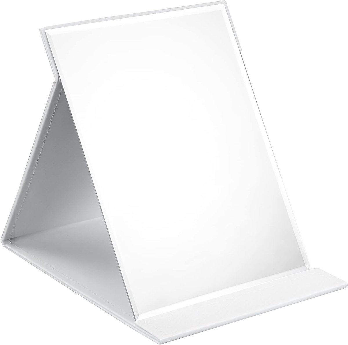 Klapspiegel Draagbare, Tafelspiegel Multi Stand Hoek, Reisspiegel, Super HD Make-up Spiegel, Opvouwbare Spiegel met PU-lederen Hoes, Inklapbare Spiegel - 25x18cm(Wit)