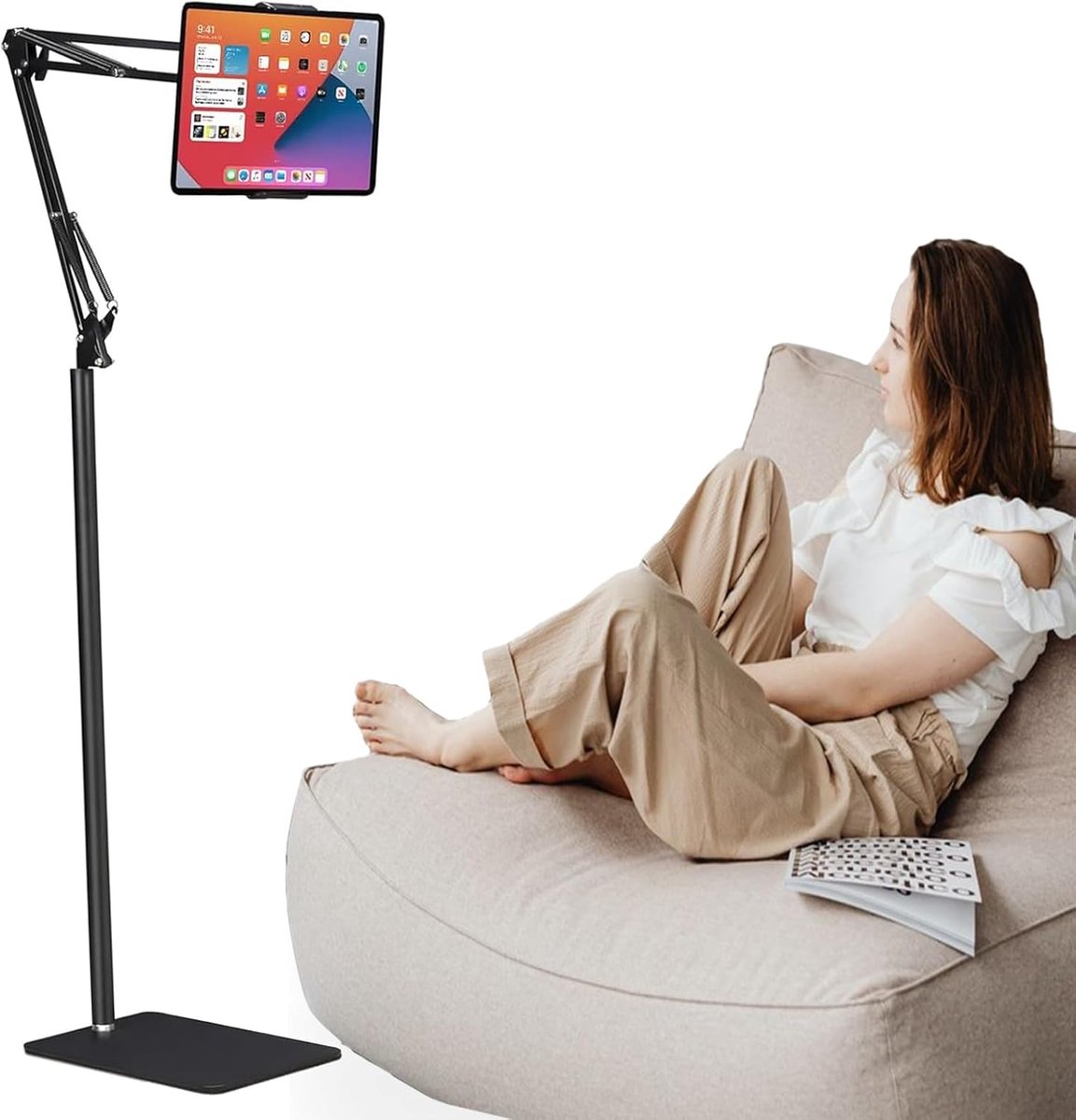 Standaard voor tablets en mobiele telefoons, 360 graden draaibaar, in hoogte verstelbare klaparm, voor iPad, iPhone X, iPad Pro of andere apparaten van 4,7-12,9 inch