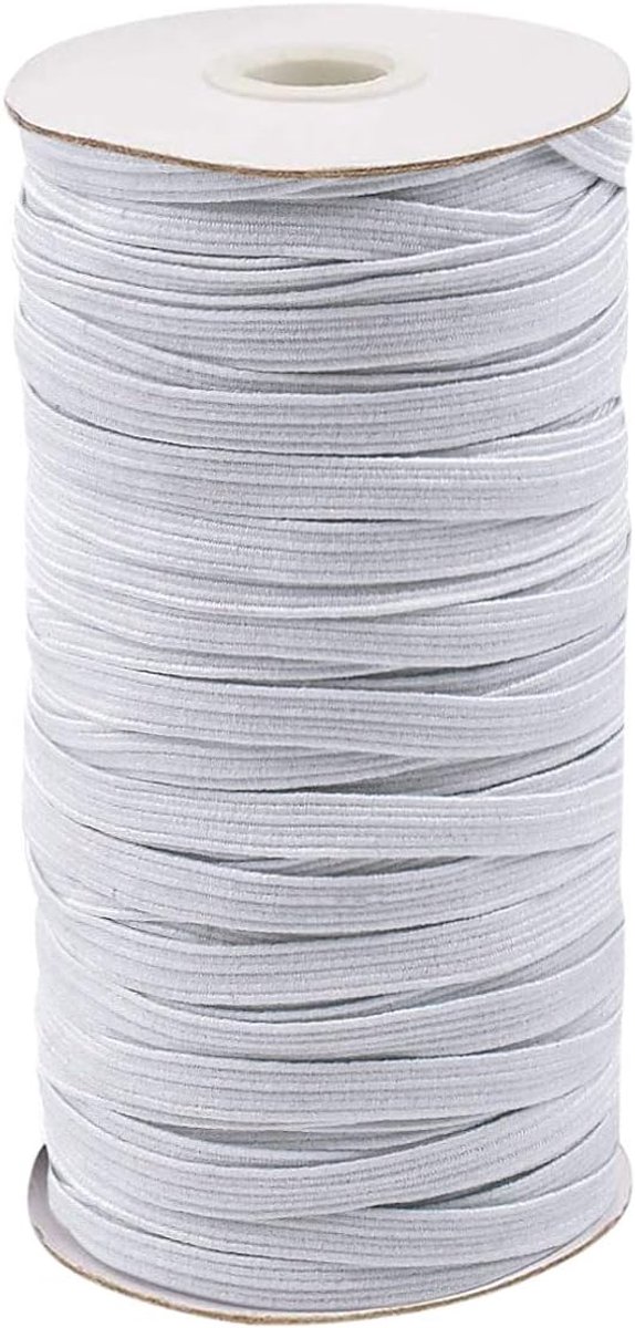 Elastische banden, 5 mm x 64 m, brede elastische band, platte elastische band voor naaien en knutselen, wit