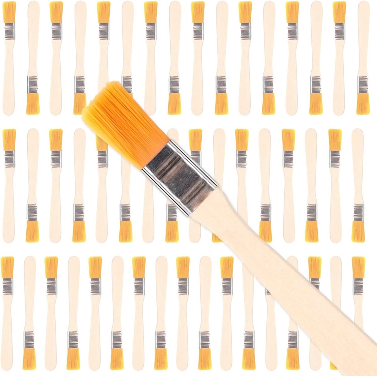 50Stks Herbruikbare Nylon Borstelharen Verfkwast, 12mm Multifunctionele Platte Acrylverfkwasten, Zachte Bulk Aquarelverfkwast met Houten Handvat voor Huisafwerking Huisreparatie
