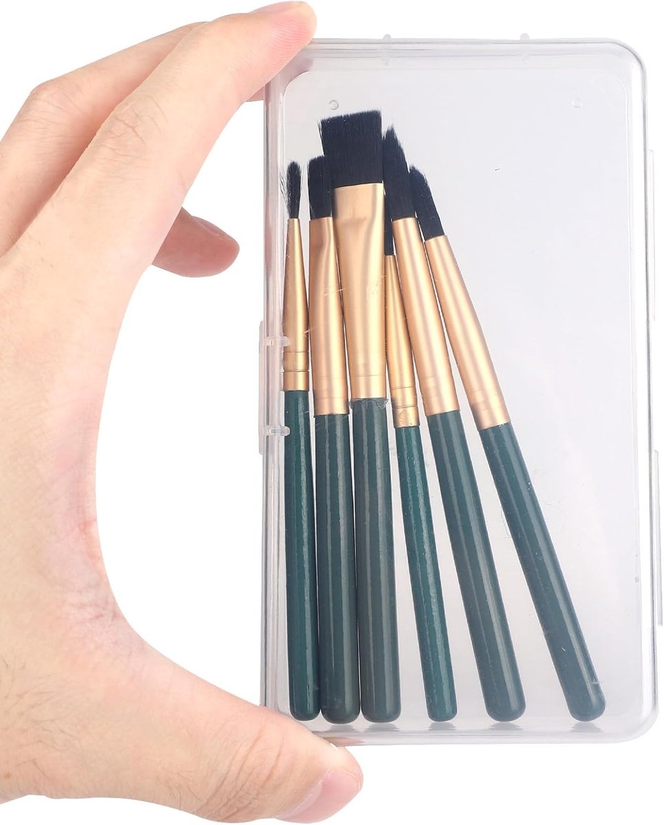 6st Mini Reis-Aquarelkwasten, Plat en Rond Draagbare Verfkwasten Nylon Haren met Houten Handvat voor Aquarel- Olie- of Acrylverf