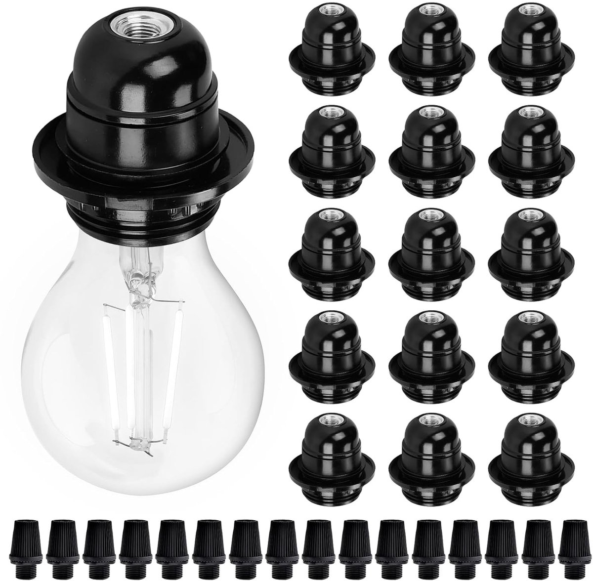16 stuks E27 fitting zwart: 250 V 4 A kunststof E27 lampfitting, vintage buitendraad fitting lampen, vervanging lampvoet, voor tafellamp, staande lamp, plafondlamp
