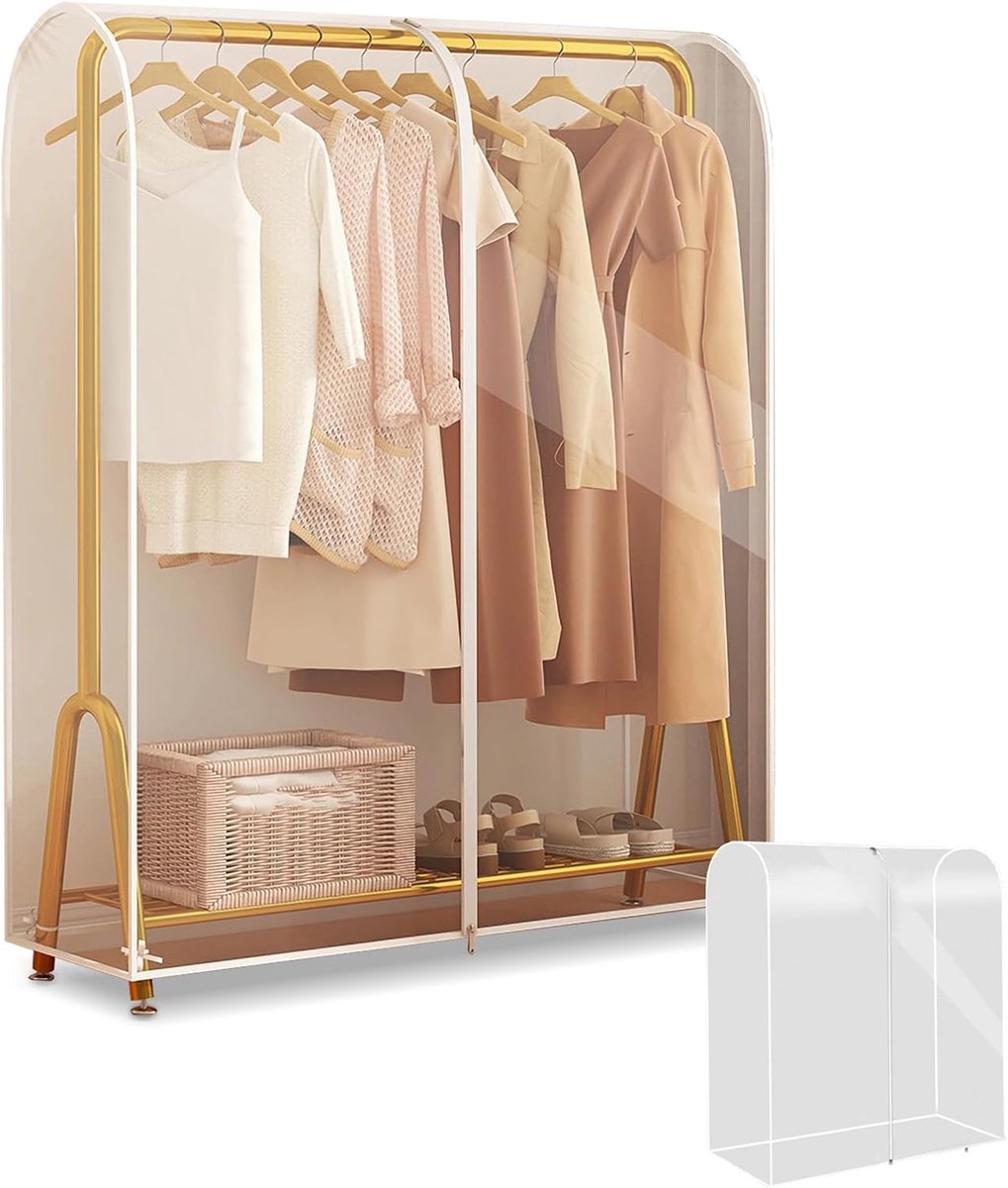 Kledingrek hoes met ritssluiting, 110 x 50 x 150 cm, transparante kledingrek, grote kledingzak, stofbescherming, kledinghoesjes voor kledingrek