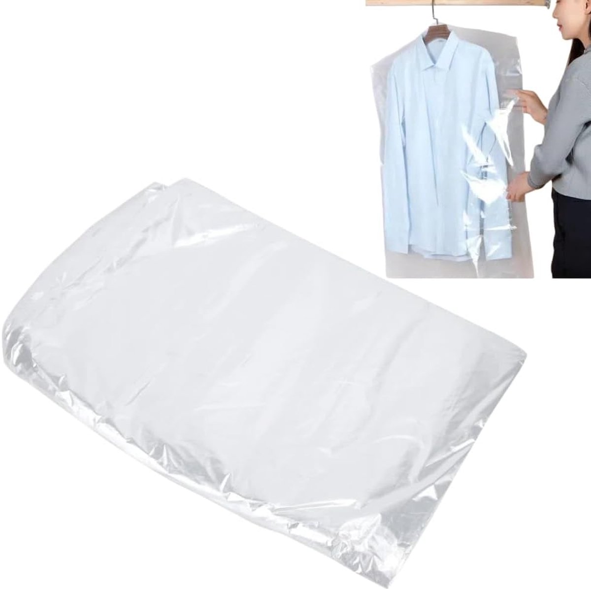 50 Pak Kledingzakken, Plastic Stomerij Wasserette Zak, Transparante Stofdichte Kledingzakken Pak Jurk Jas Hoes voor Kast Kleding Opslag(60 * 120cm)