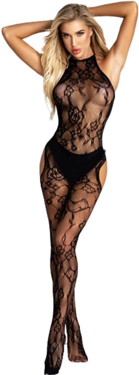 Sexy Bodystocking met strik, netstof body, lingerie, catsuit, ondergoed, verleidelijke nachtkleding, netpanty, opengewerkte jumpsuit voor dames, mouwloze bodysuit, S-L