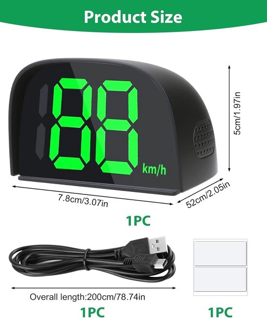 digitale snelheidsmeter met HUD head-up display, GPS voor auto, motorfiets, fiets en elektrische step, duidelijke weergave dag en nacht — afbeelding 4