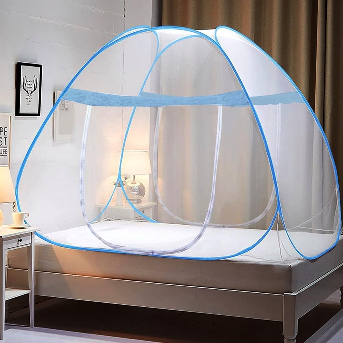 Bed Pop-up Muggennet voor op Reis, 180 x 200 x 150 cm, Tweepersoonsbed Muggenbescherming, Opvouwbare Mobiele Insectenbescherming, Muggentent