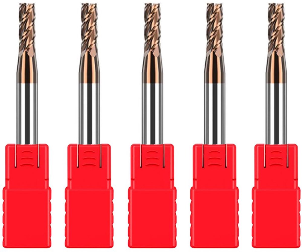 5 stuks vierkante hardmetalen frees - 3 mm - microkorrel hardmetalen eindfrees voor gelegeerd staal/gehard staal - 4 kopfrees - AlTiN HRC55 coating