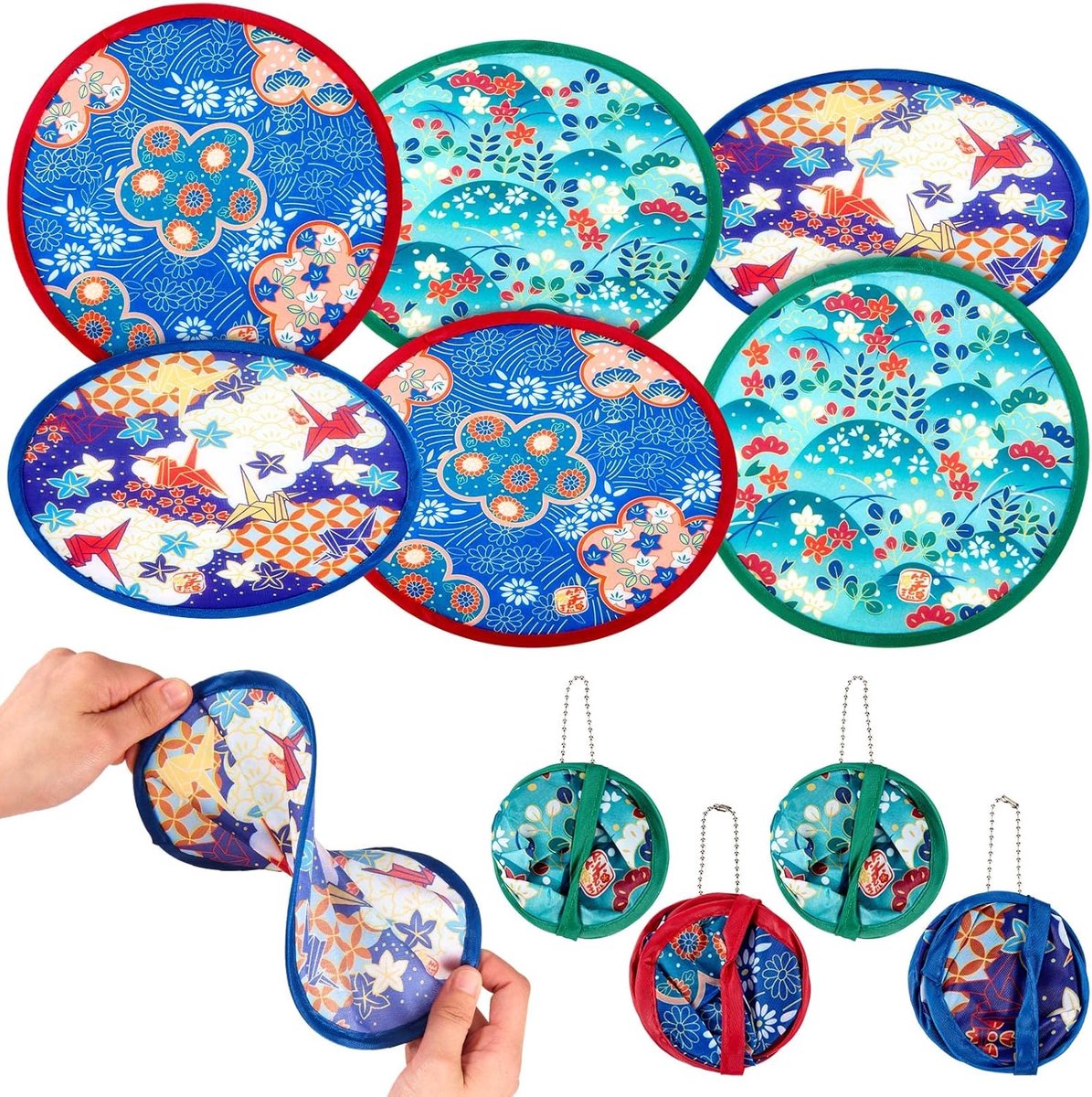 6 stuks Japanse opvouwbare handwaaiers, rond | Zomerfestival, draagbaar, mooi patroon, voor bruiloft, feest, woondecoratie
