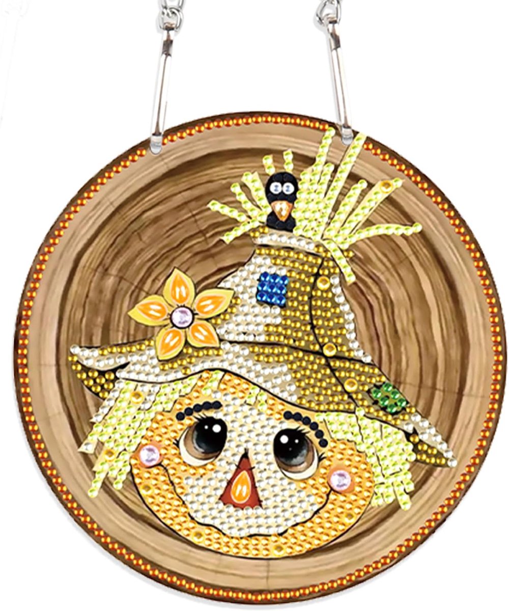 5D gedeeltelijke diamond painting hanger, diamantschilderij zonnevanger, diamantschilderij, kristallen zonnevanger, ornament, Halloween-decoratie, ophangen voor ramen, tuin (vogelverschrikker)
