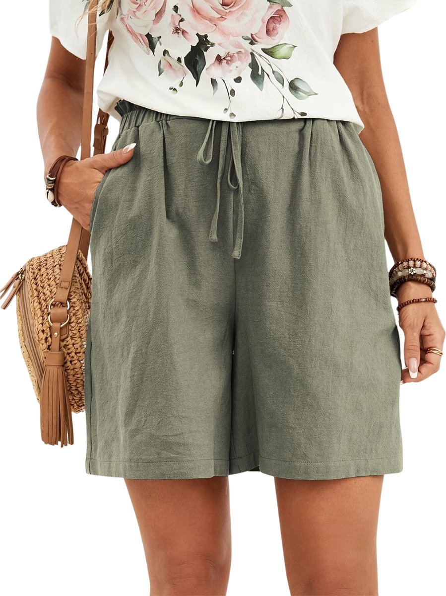Currero Korte Broek Dames Spijkerbroek Met Zakken Strandbroek Bermuda Volwassenen Meisjes Shorts leger Groen