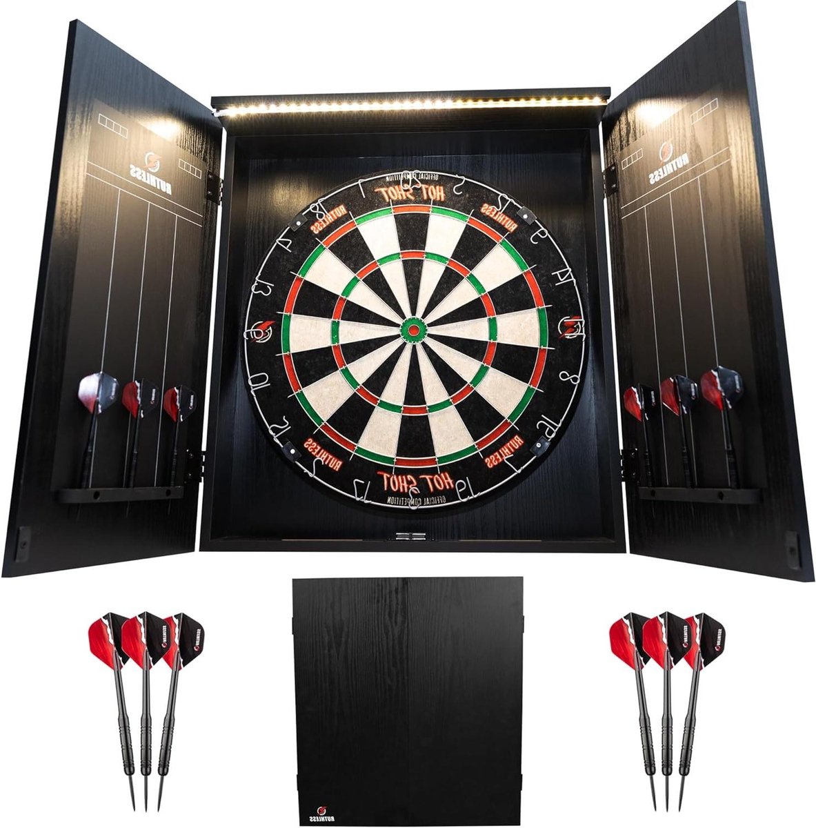 Dartcentrum Thuis - Dartbord Kast - Darten Oefenen - Compleet Met 2 Sets - 66 x 66 x 56 cm