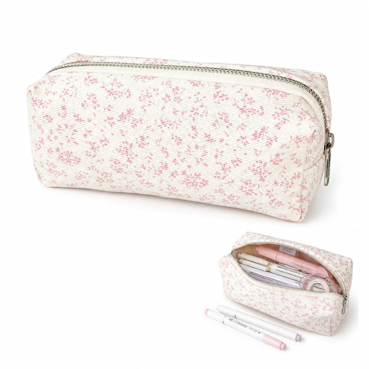 VHV - Grote Etui met Bloemenprint - Esthetische Pennenzak voor Meisjes - Grote Capaciteit Make-up Tas - Schattige Stationery Pouch voor School, College & Kantoor