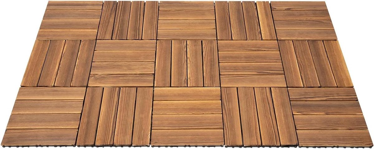 Houten Terrastegels - Kliktegels Balkontegels - Buitenruimte Verfraaien - Carbonisatie Proces - 30 x 30 cm - Bruin