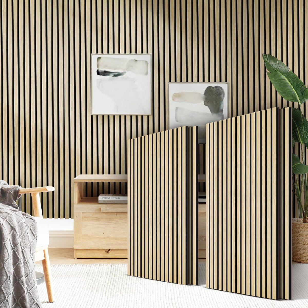 SnelShoppen - JAMELO Akoestische panelen hout 4 stuks 120 x 60 cm 2,88 m² eiken geluidsisolatie voor woonkamer kantoor studio en creatief gebruik