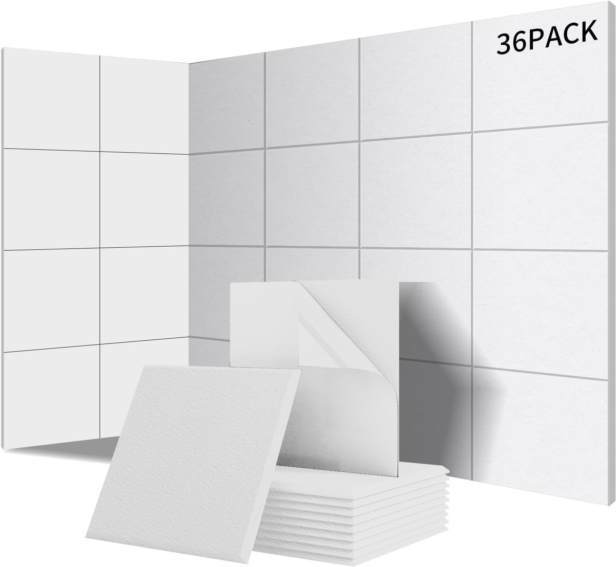 SnelShoppen - 36 Zelfklevende Vierkante Akoestische Panelen, Geluidsisolatie voor Muren en Deuren, 3,24m², 230 kg/m³, NRC 0,95, 100% Polyester, Porsel