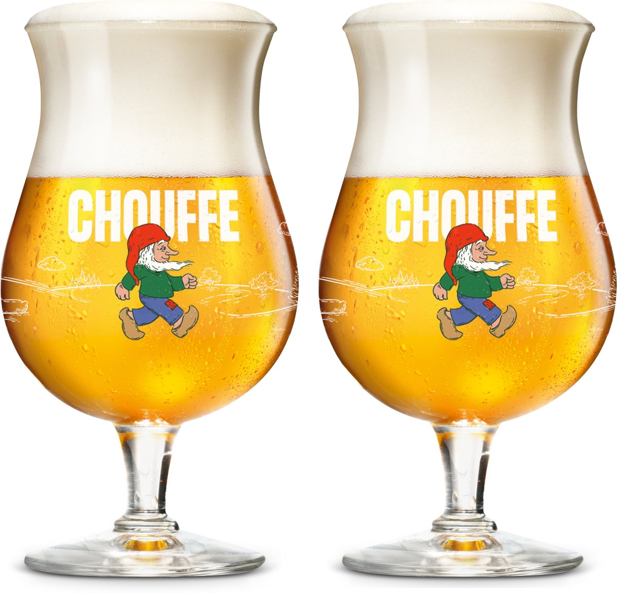 La Chouffe Bierglazen - 330 ml - 2 stuks - Bierglazen voor speciaalbier - Helder glas voor optimale smaakbeleving - Vaatwasserbestendig - 150 mm hoog - Glaswerk - Bierglazen