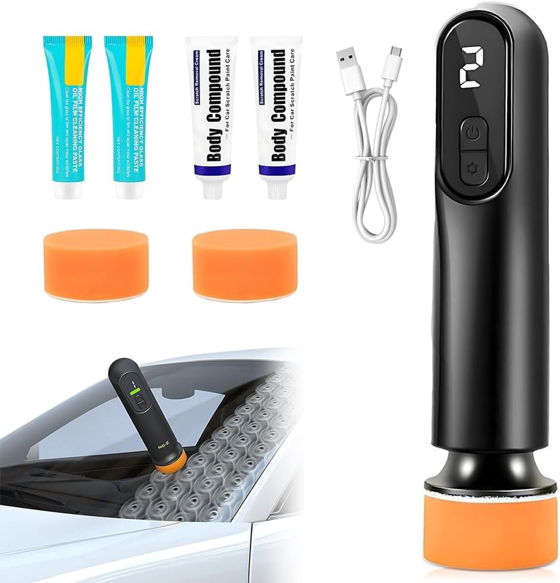 NAVESO Mini-polijstmachine, kleine kit, draadloze accu-polijstmachine voor auto, draagbare raamolie-reinigingsmachine - ShopVlot