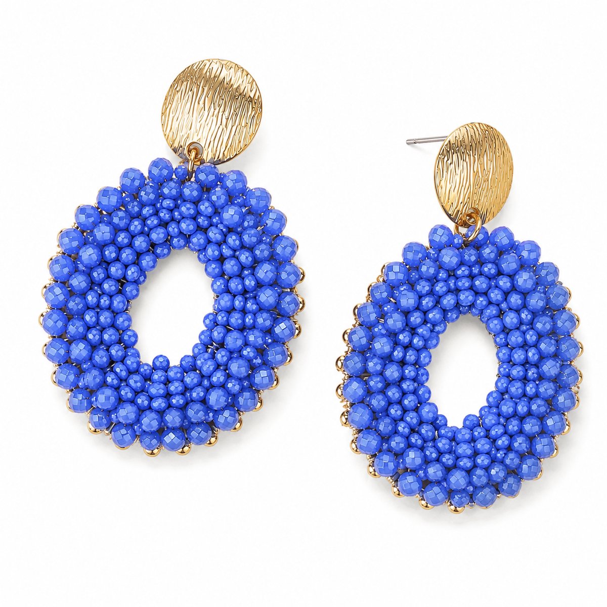 Luxamore® Oorbellen Dames Ovaal – Handgemaakte Oorhangers Glaskralen Stainless Steel Blauw Goudkleurig – Statement Oorbellen – Lichtgewicht Drop Earrings Cadeau – Cadeau voor Vrouwen