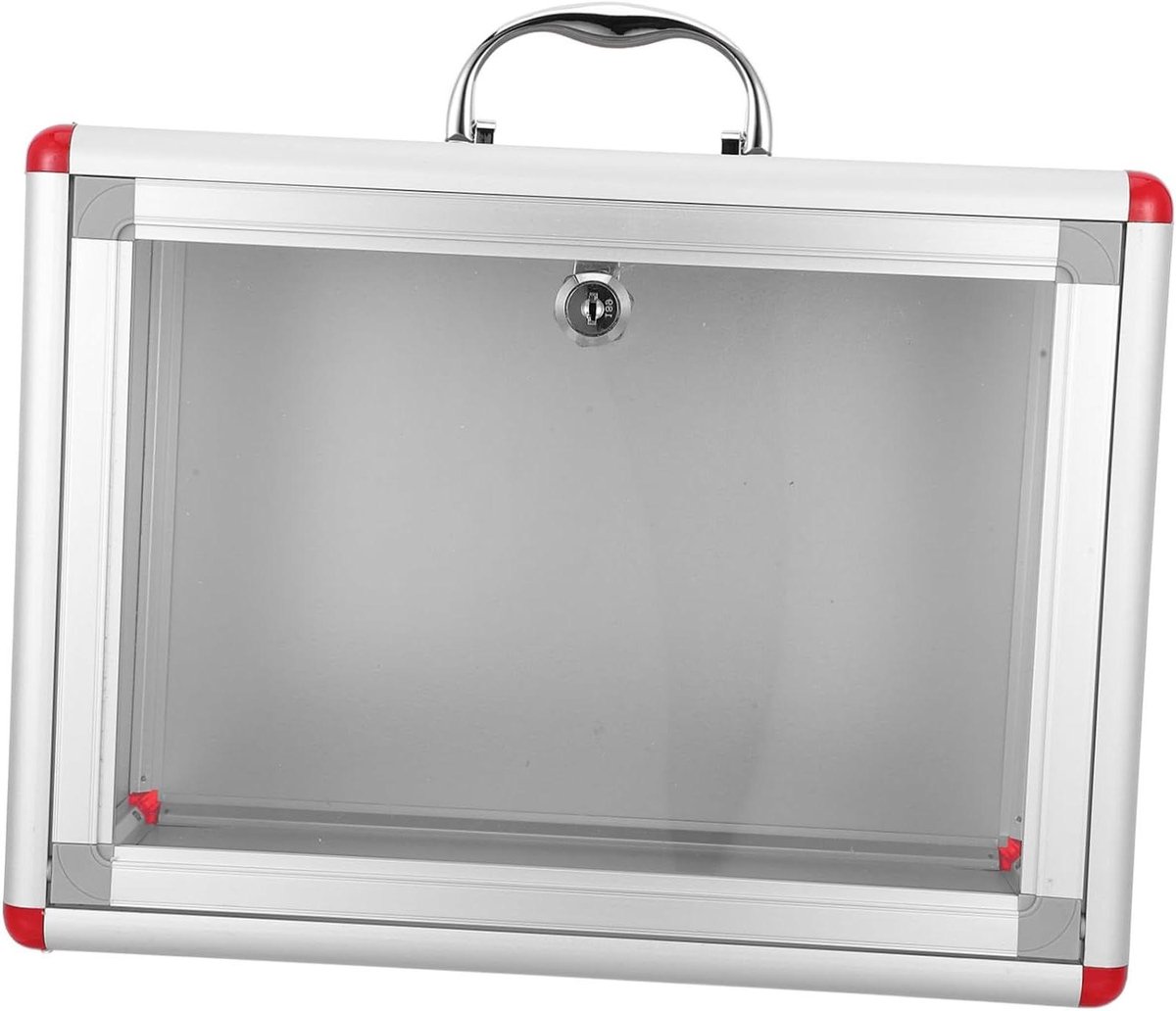 Afsluitbare Donatiebox - Stembus Geldkist - Veilige Geldopslag - Transparant Paneel - 34 cm - Rood