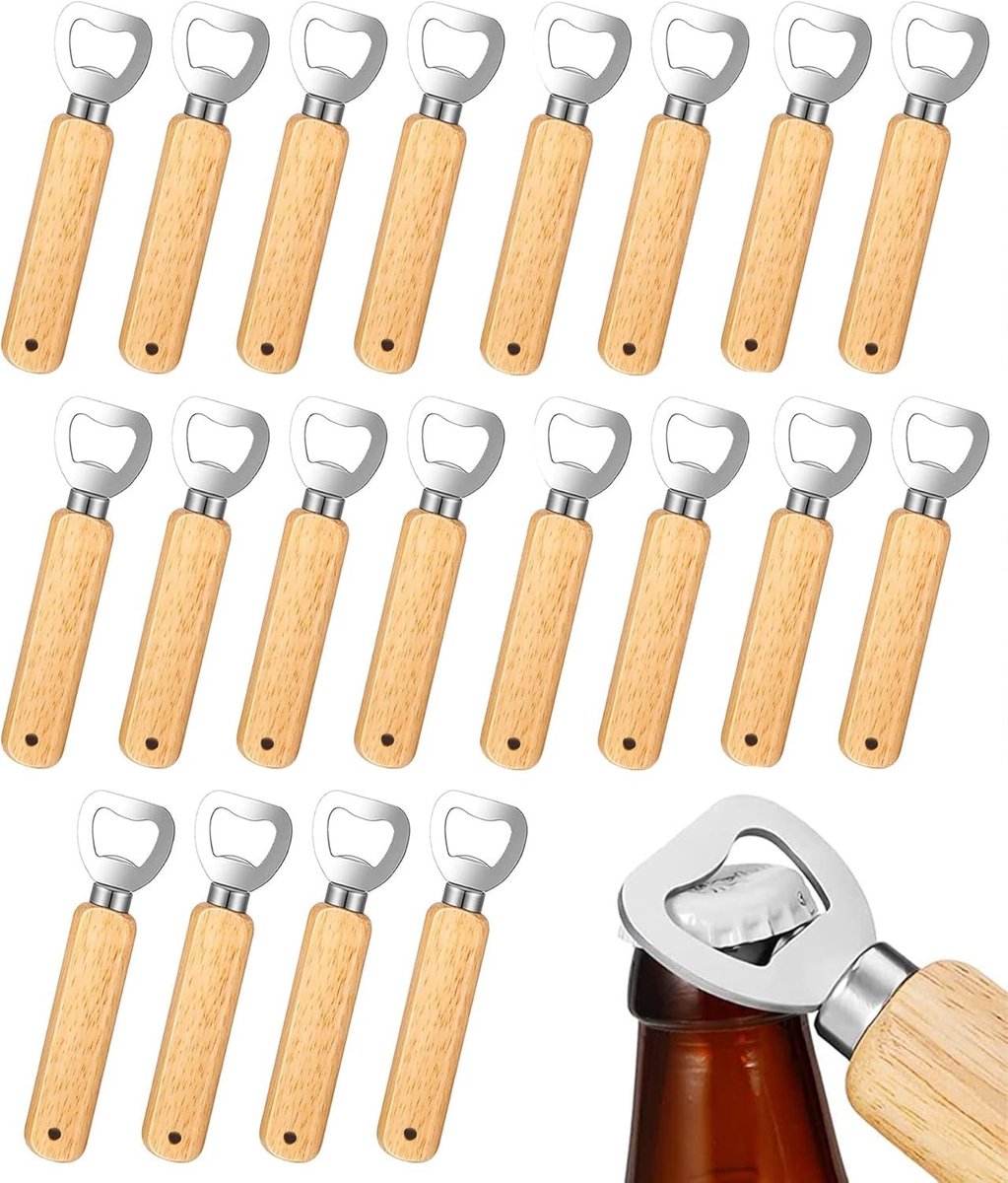 Houten Flesopener met Handvat, Duurzaam en Draagbaar, Perfecte Cadeau voor Mannen en Bierliefhebbers