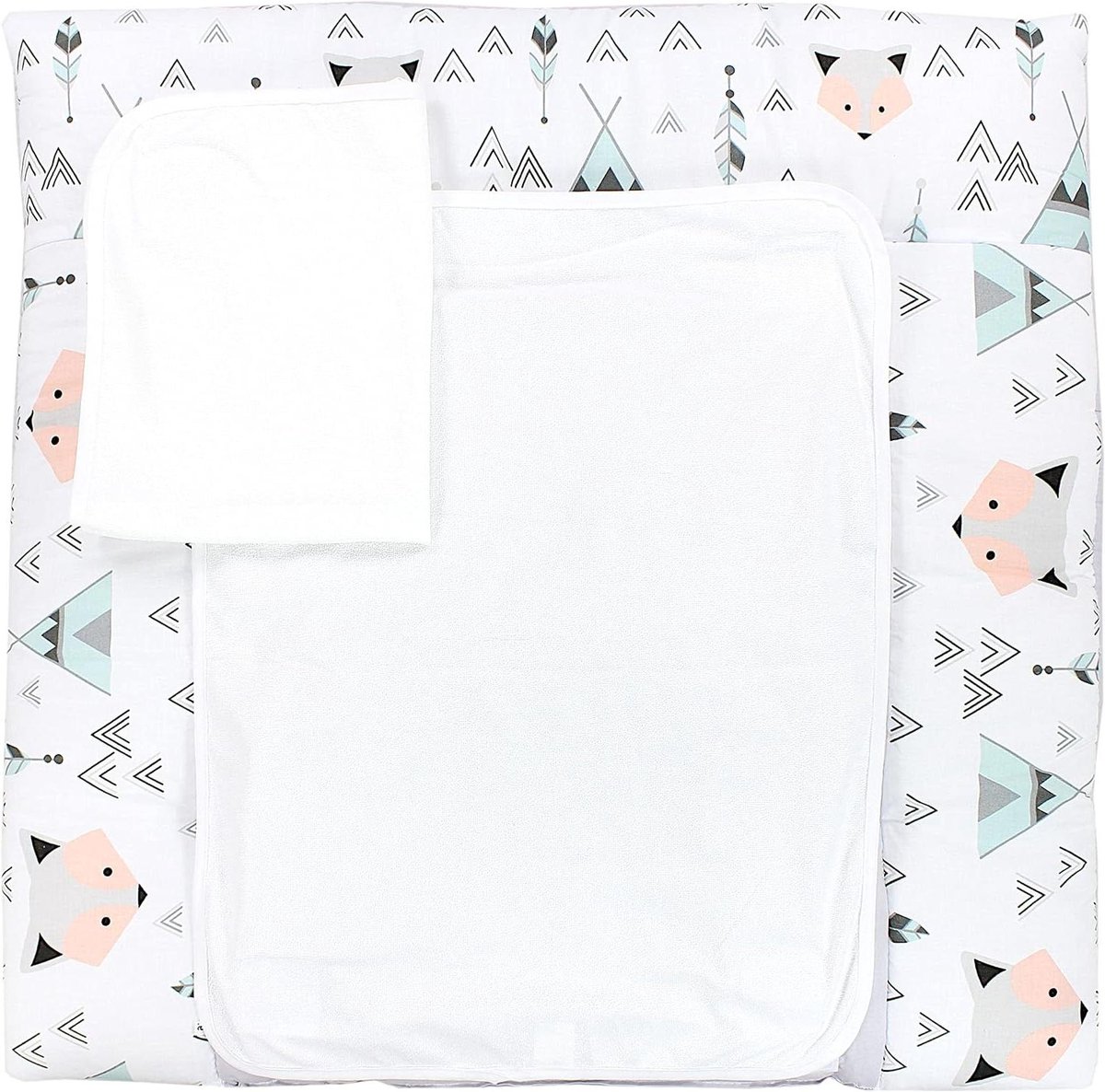 Commode Mat - Baby Verschoonmat - Baby Verzorgen - Inclusief 2 Hoezen - 75 x 65 cm - Grijs Vos