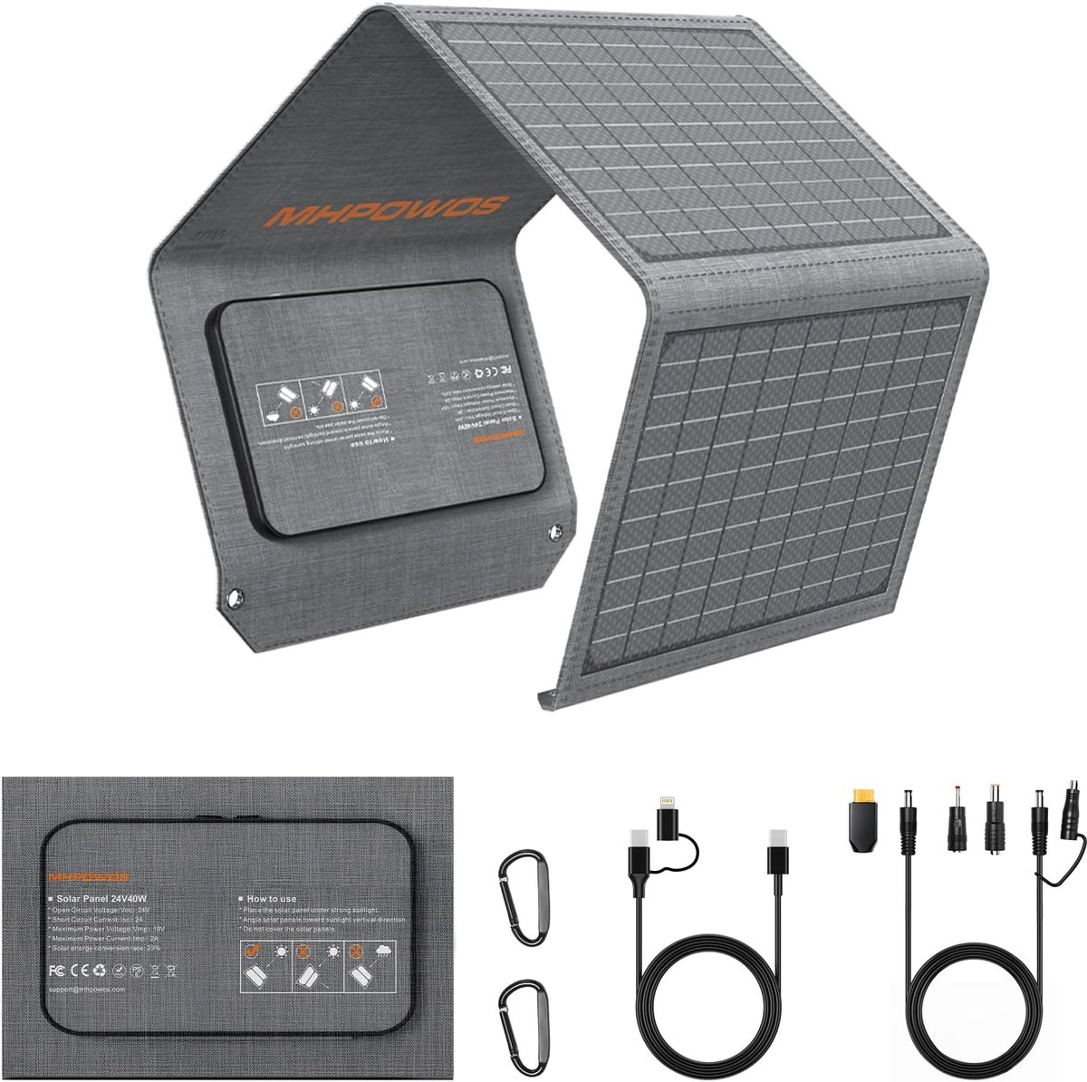 SnelShoppen - Opvouwbaar Zonnepaneel 40 W - Draagbare Oplader op Zonne-energie met USB C, USB A en DC-uitgangen - Mini-oplader in Boekformaat voor iPh