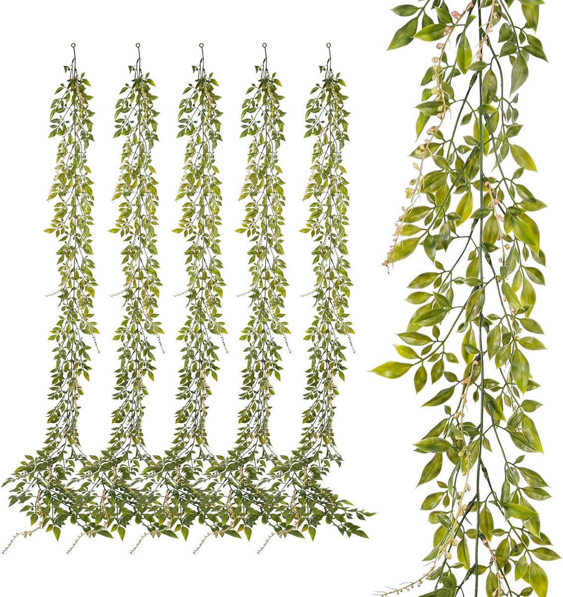 YVONNEYI 6-delige bladslinger, 1,7 m kunstplantenslinger, groene klimop kunstmatig voor bruiloft, balkon, patio's - ShopVlot