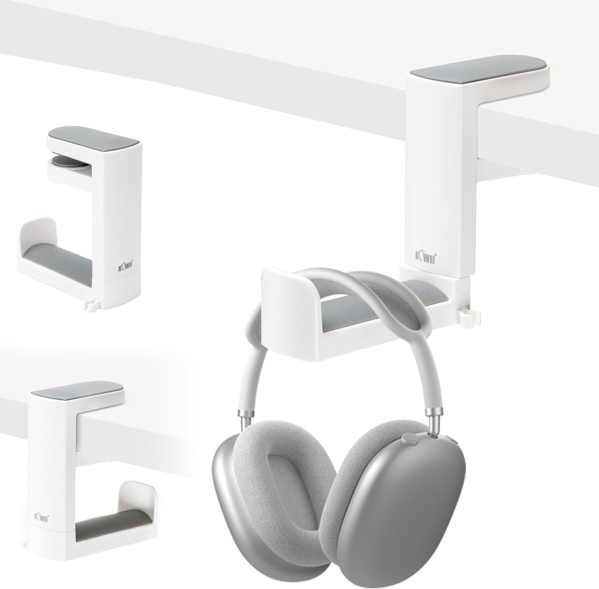 Onderbureau Hoofdtelefoonstandaard met 360 Graden Draaiarm, Gaming Headset Hanger en Kabelclip - Wit
