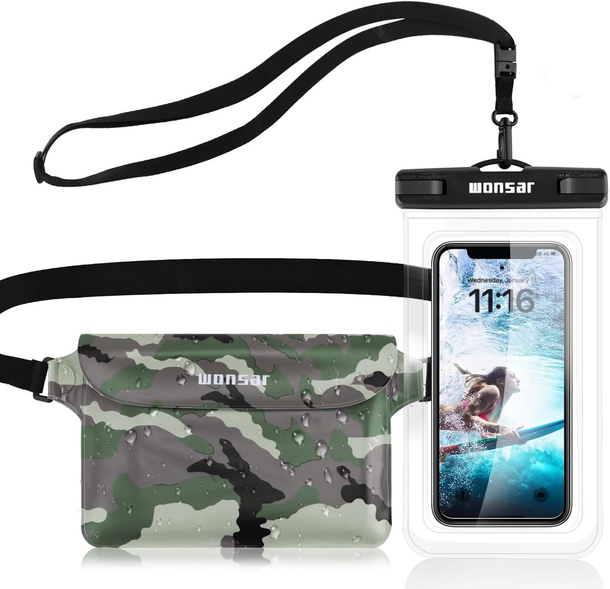 SnelShoppen - Waterdichte tas, waterdichte telefoonhoes voor onderwater, heuptas waterdicht voor watersport, strand, zwemmen, boottochten, universele