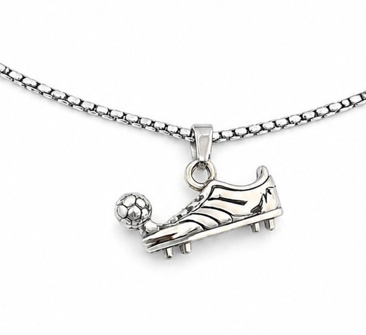 Heren schakelketting staal 60cm met metalen hanger voetbalschoen met voetbal supporter soccer