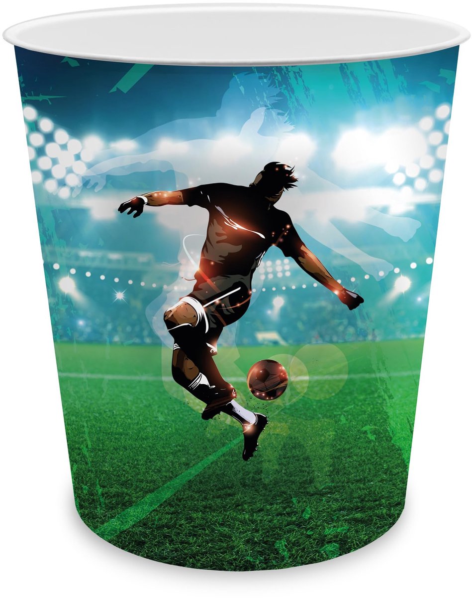 SnelShoppen - Prullenbak voor Kinderen met Voetbal Motief - Rond 11 Liter - Stevige Plastic Prullenbak voor de Kinderkamer - Ideaal voor Speelkamer, S