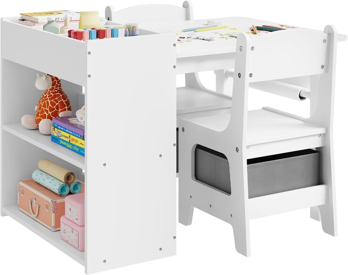 SureDeal® - Kinderzitgroep: - Kinderzitgroep kindertafel - Stoelen - Opbergruimte - Papierrol - Wit - 79x50x53 cm