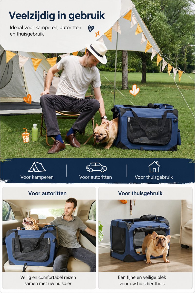 Parasha Nova Hondentas - honden Doos - Opvouwbare M hondentas - Metalen Frame Handvatten Tassen 60x42x42cm