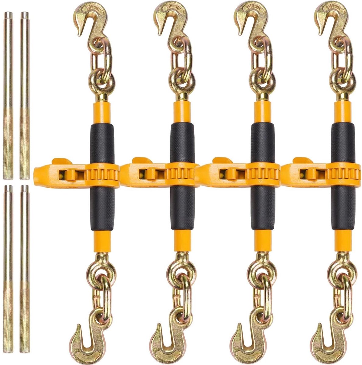 Ratchet Binder Set - Spanbanden Ketting - Lading Zekeren - Werkbesparend Handvat - 4 Stuks - Zwart