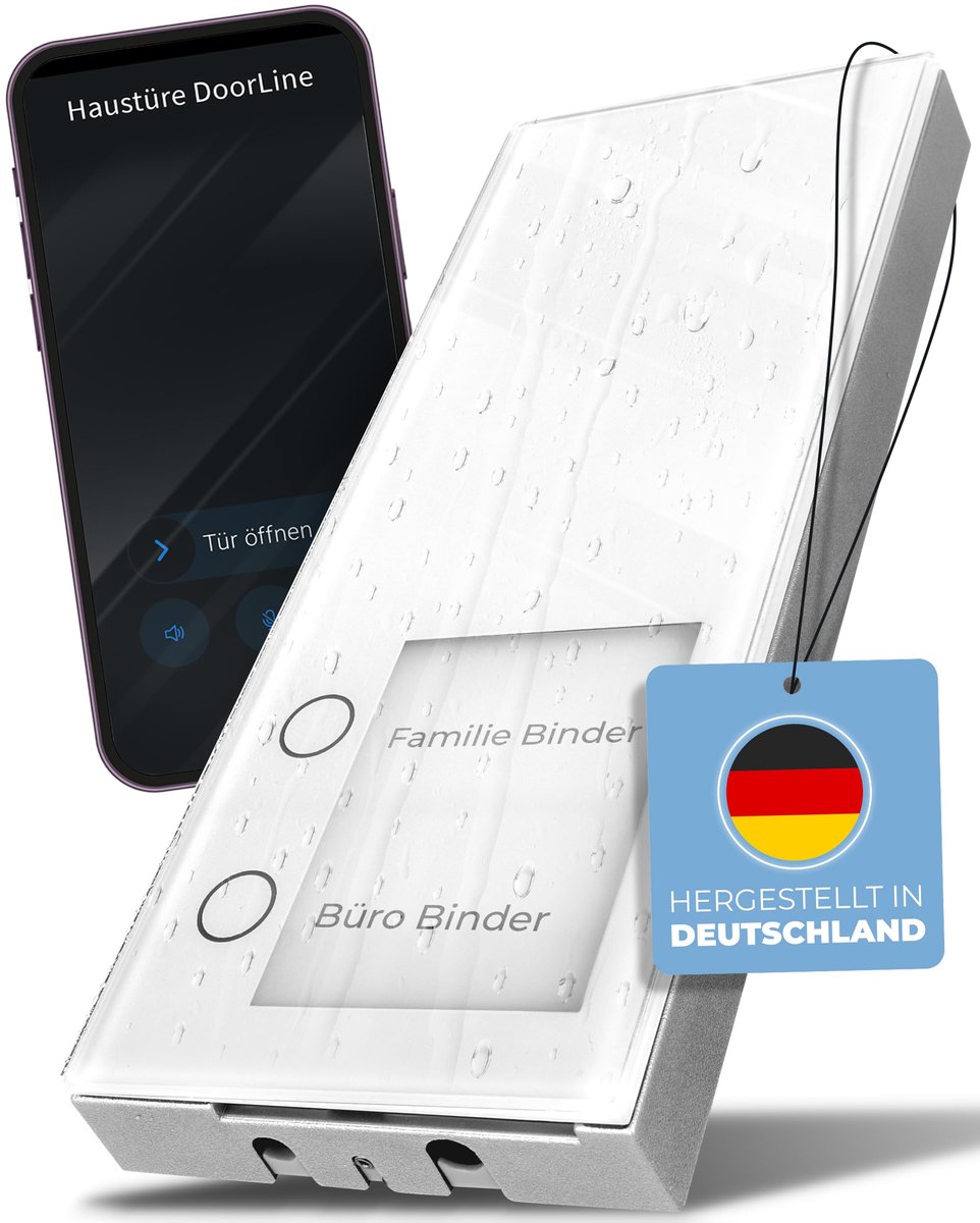 SnelShoppen - Slim DECT deurstation wit met één druk op de knop, uitbreidbaar tot video-intercom, elegant glasoppervlak voor een- en tweegezinshuizen,