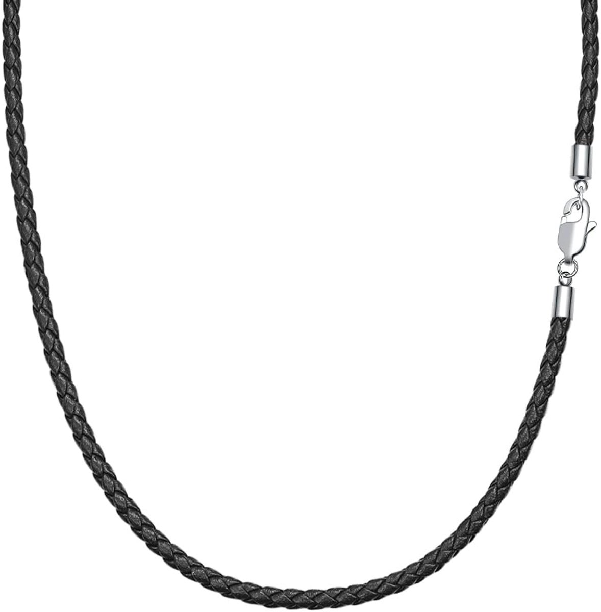 Leather Chain Braided Faux Leather Necklace Stainless Steel Clasp 3 mm Wide for Women Men Pendant Charm 45-60 cm - ShopVlot