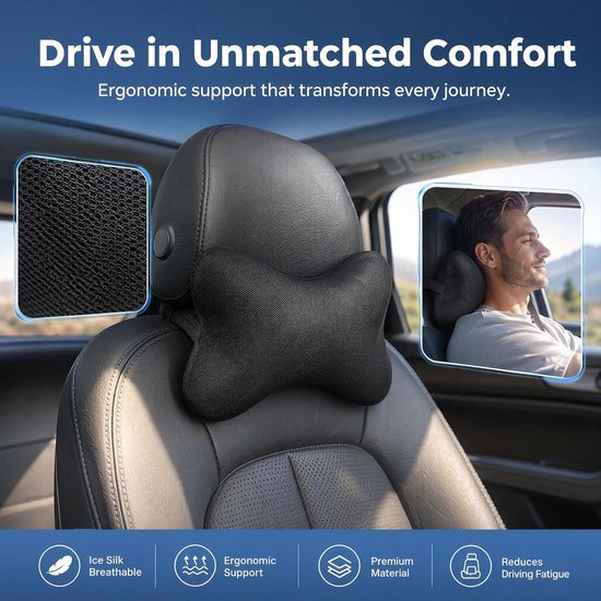 SnelShoppen - Ergonomisch Nackenkussen voor Sessel met Memory Foam en Flexibele Banden, Wasbaar, Perfect voor Bürostuhl, Gaming Stoel, Auto, Autositze van snelshoppen — afbeelding 5
