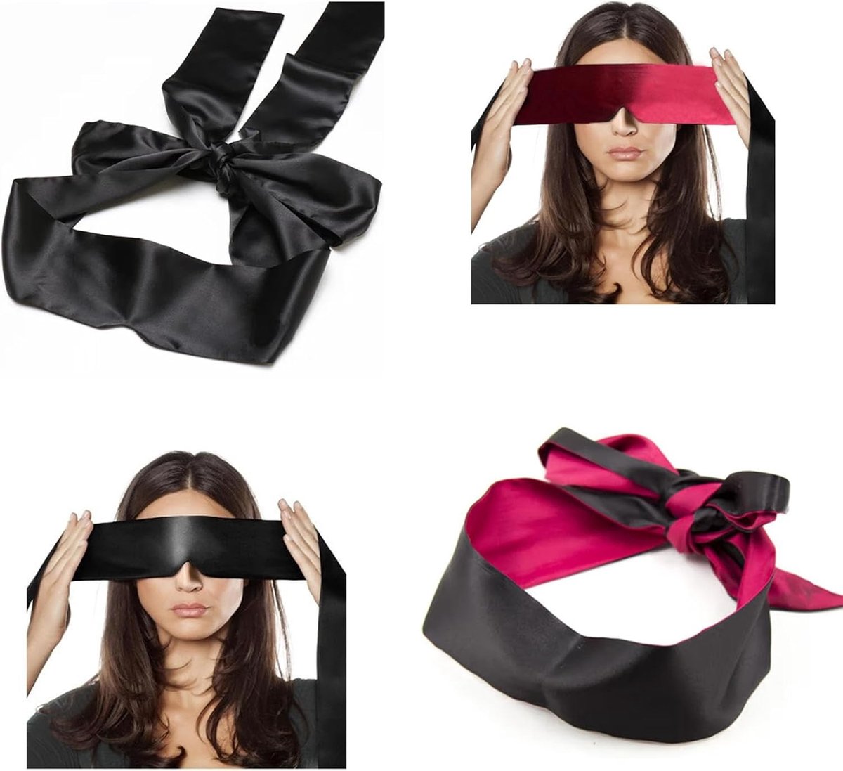 Zijdeachtige slaapmaskers voor spellen, 2 stuks, ideaal voor romantische avonden en ontspanning, 145 cm (Zwart, Roze, Rood)