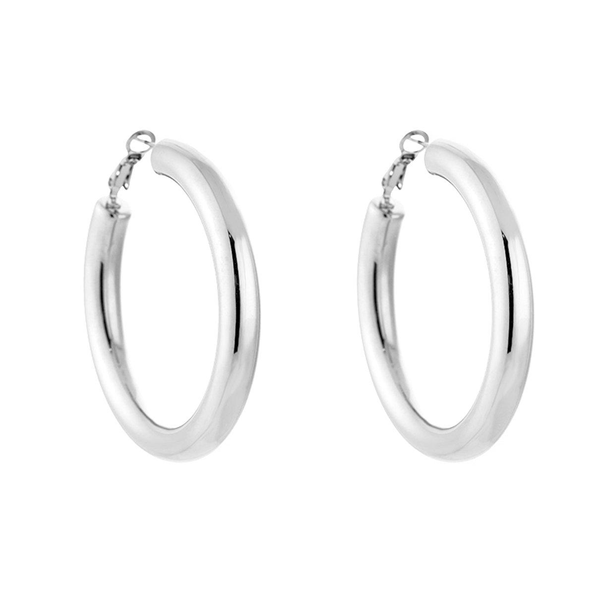 Stainless Steel Extra Chunky Lightweight Hoops 40MM – Luxe Brede Lichtgewicht Oorringen – RVS - Zilver