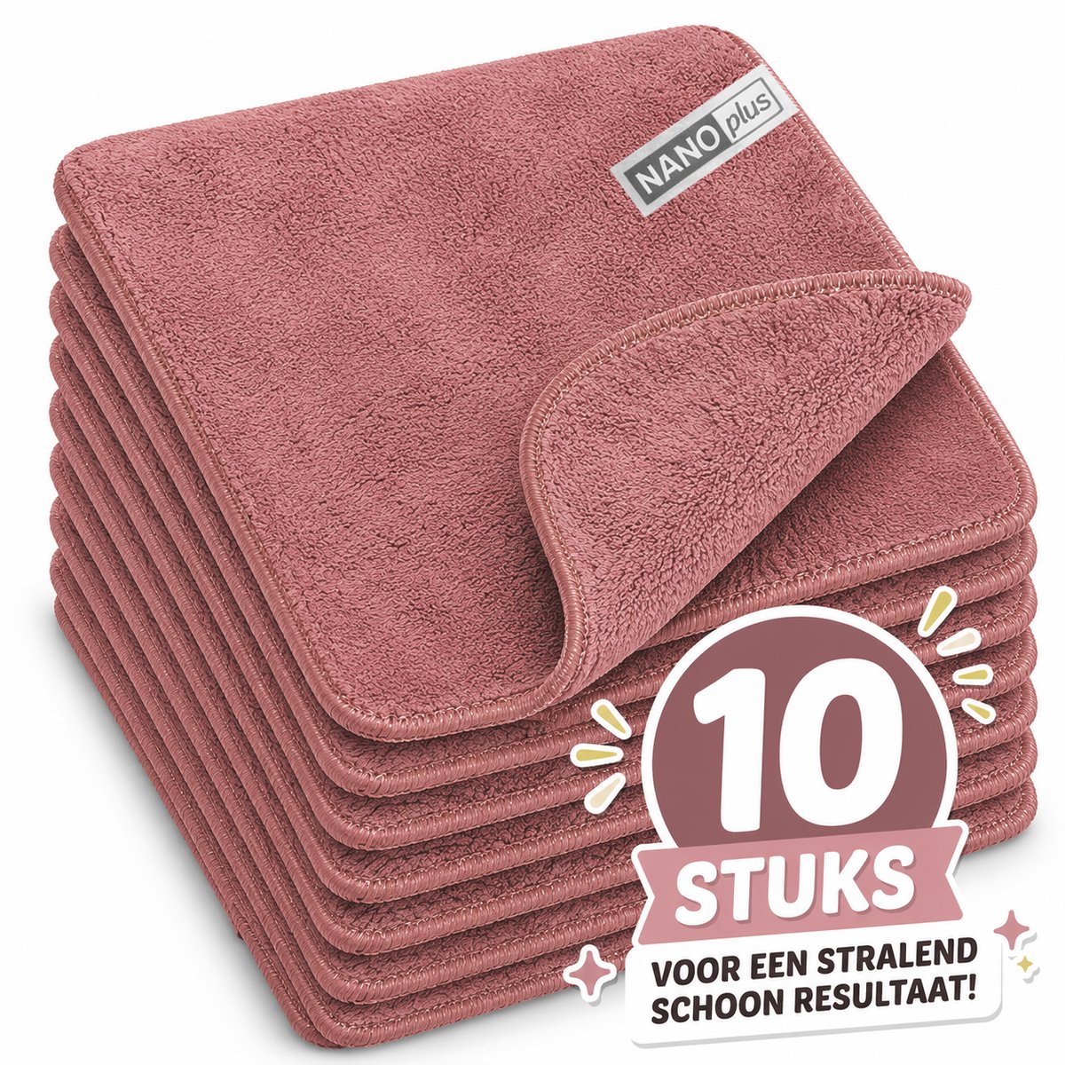 NanoPlus Vaatdoek 10 Stuks Terra 36x31 cm – Nanovezel Schoonmaakdoek voor Keuken, Glas & RVS
