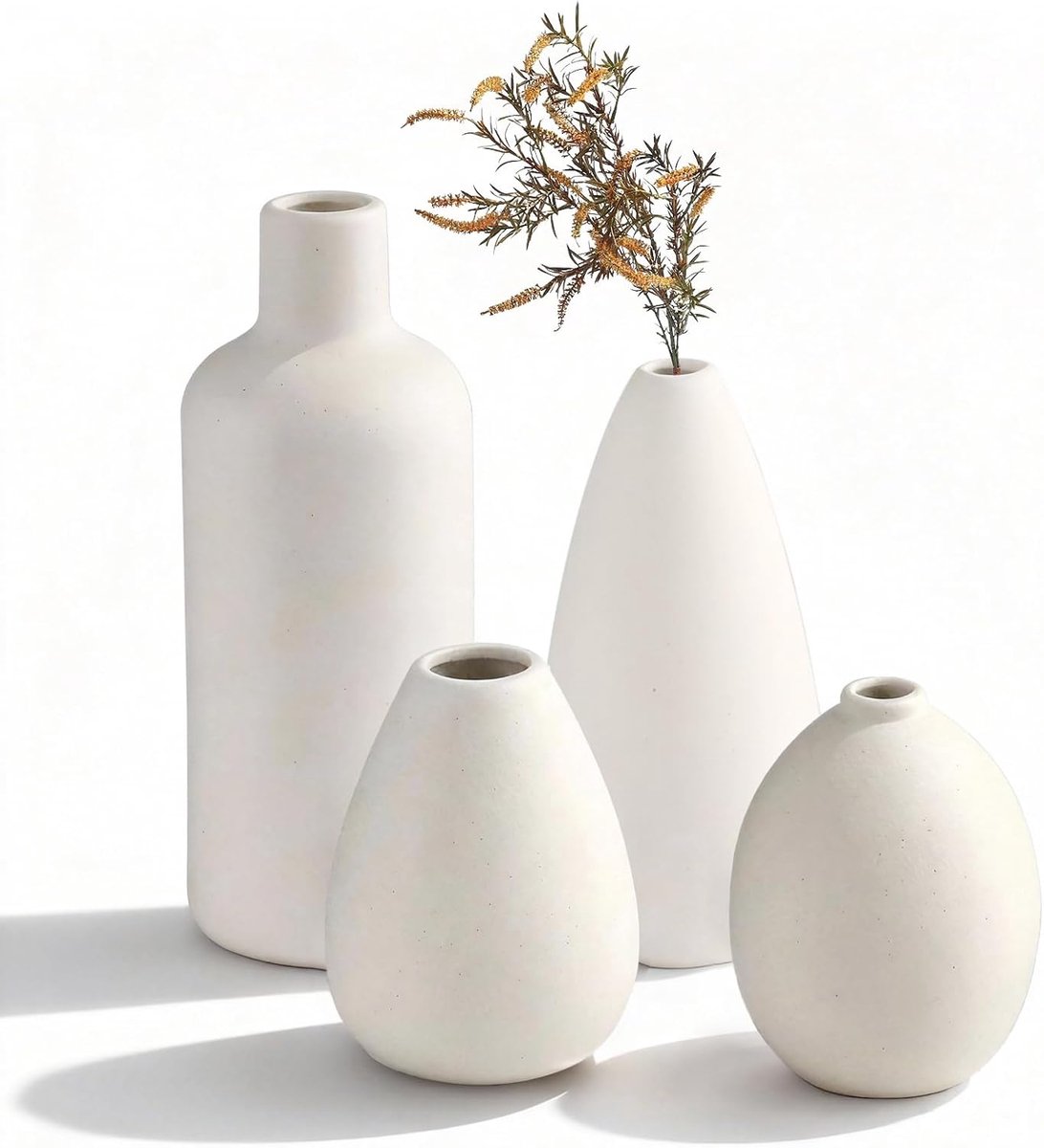 SnelShoppen - Set van 4 Witte Keramische Vazen, Schilder Je Eigen Vazen Set, Bloemenvazen voor Moderne Woondecoratie, DIY, Woonkamer, Plankdecoratie,